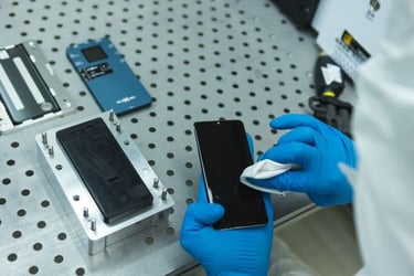 technician refurbishes a used smartphone