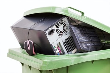 used computer in garbage bin